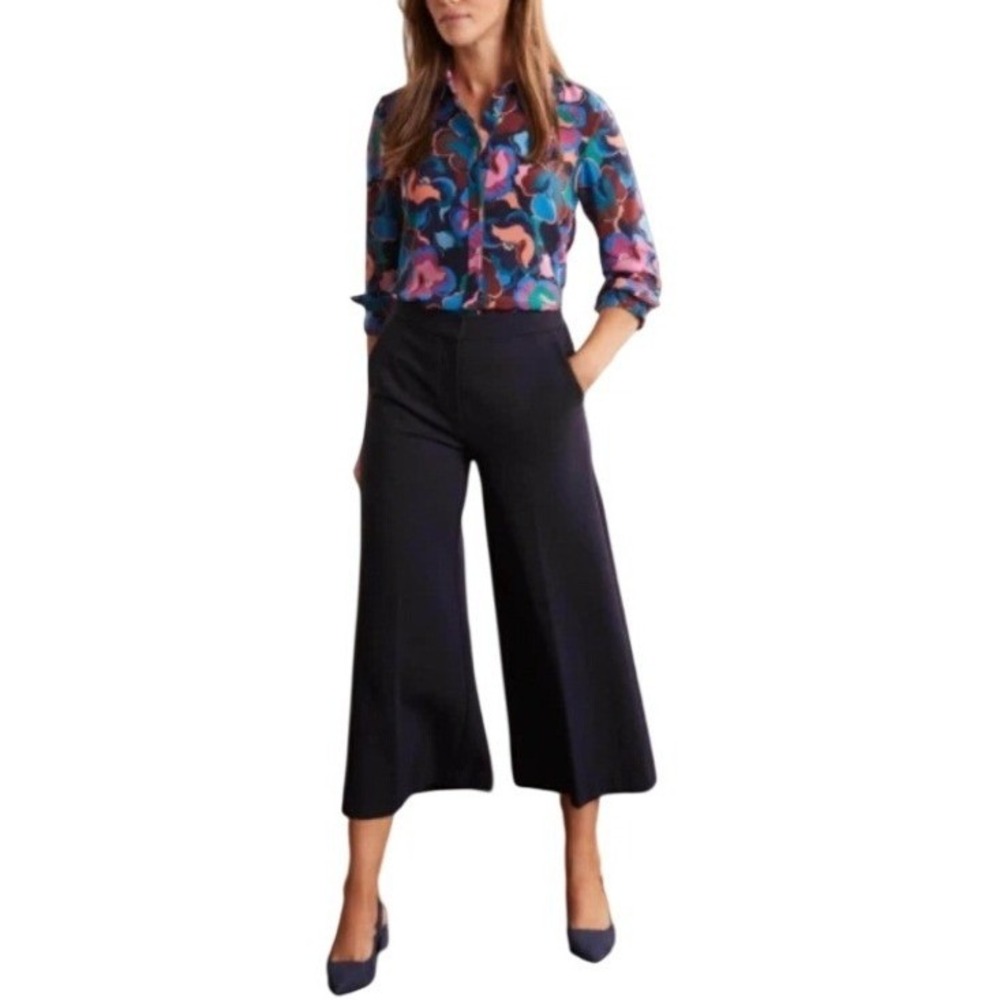 Boden Hampshire Ponte Wide Leg Cropped Culottes Womens 16/18 Navy Blue Trousers